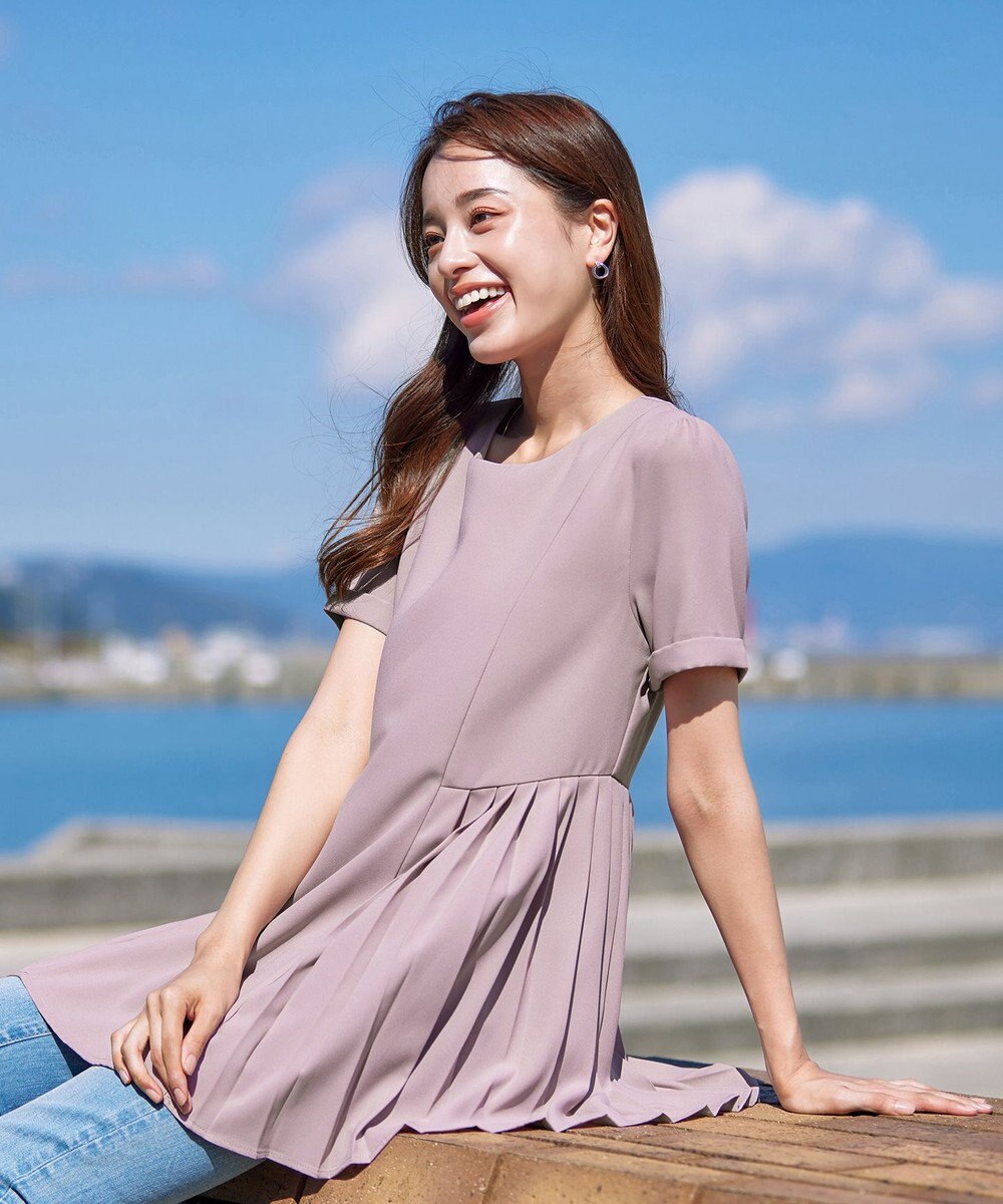 Tiaclasse 【新色追加・洗える】サイドプリーツチュニックブラウス 