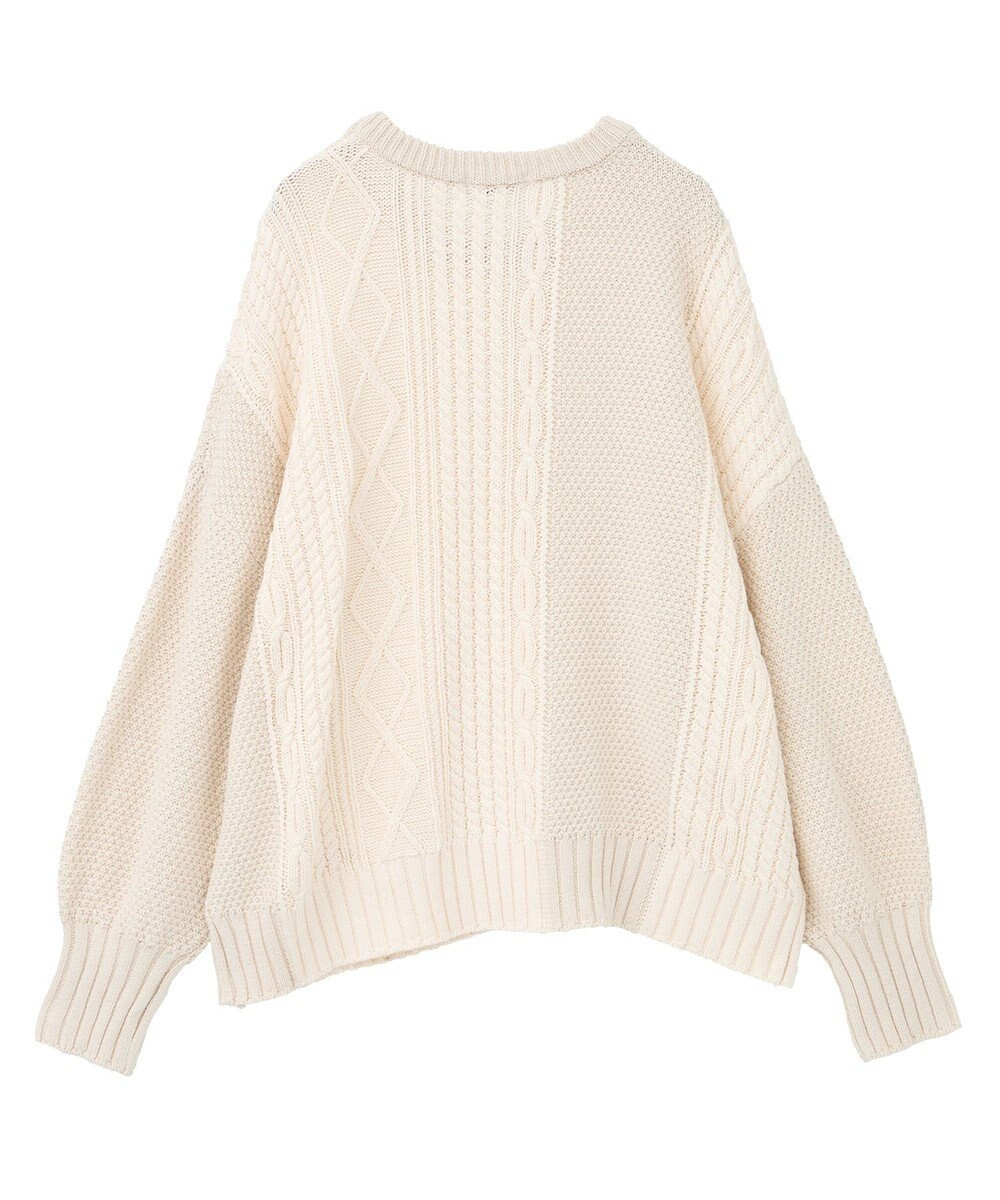 earth music&ecology 【洗濯機洗い可】アンチピリングC/Aパッチワークケーブルニット 