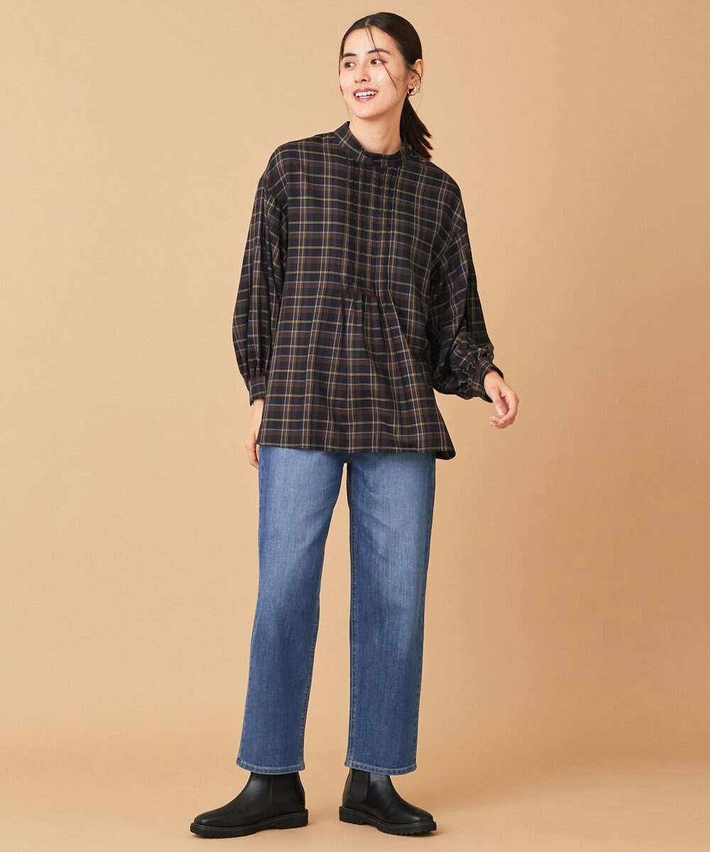 ANY 【洗える】ピンタックチェックブラウス 