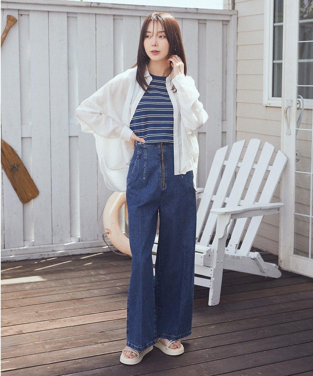 earth music&ecology ワイドシルエットシアーシャツ 