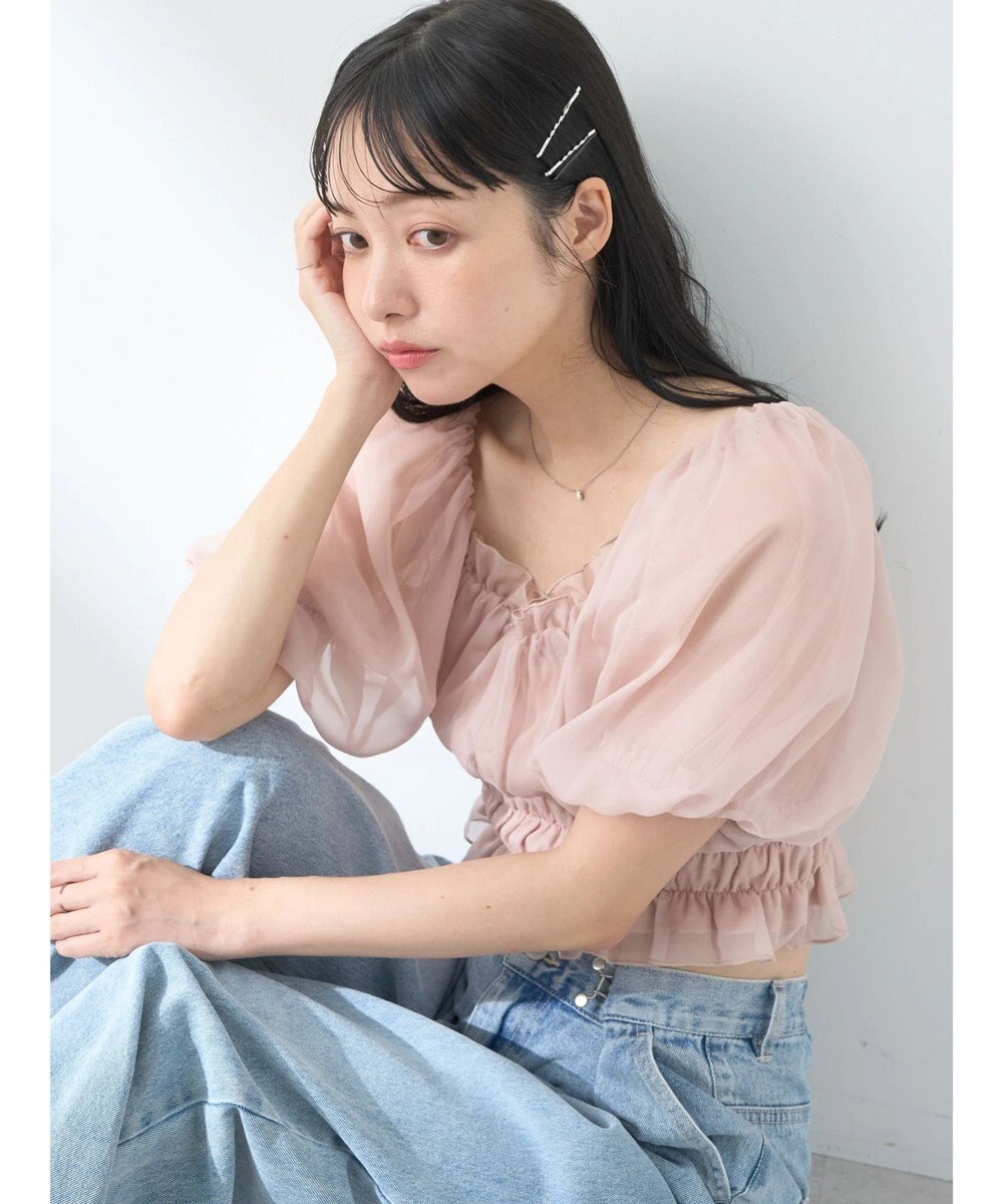 earth music&ecology パフスリーブシャーリングブラウス 