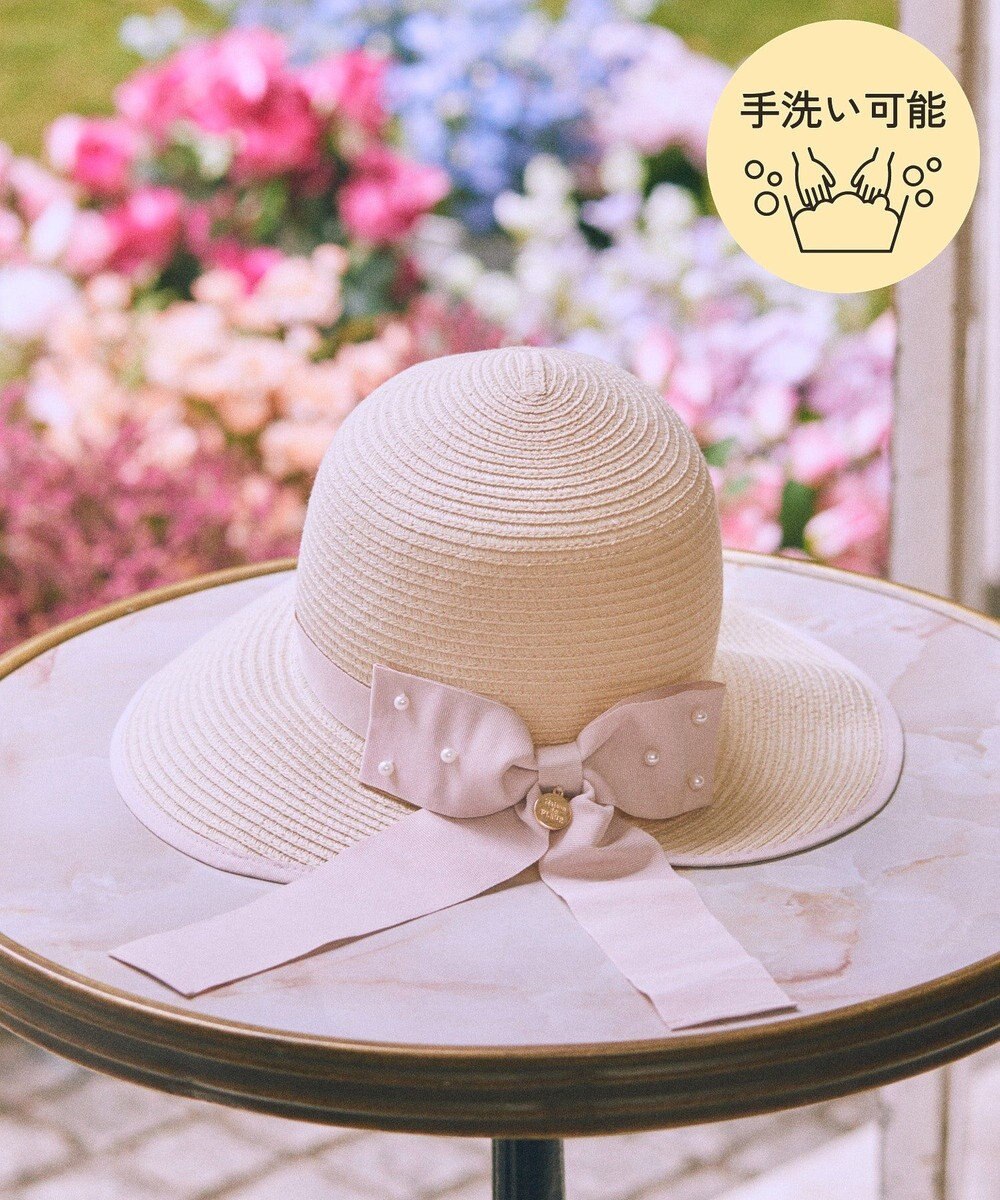 Maison de FLEUR 【手洗い可能】パールリボンスリットハット 