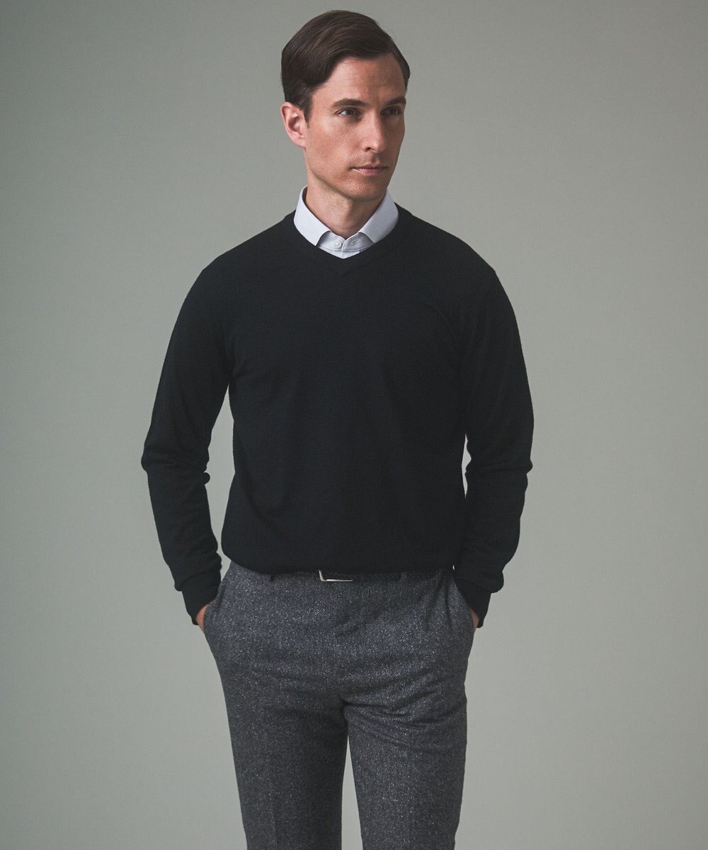 GOTAIRIKU オリジナル設計【洗える/チクチクしにくい/ピリングしにくい】イタリア糸 ハイゲージ Ｖネックニット_WOOL100% 