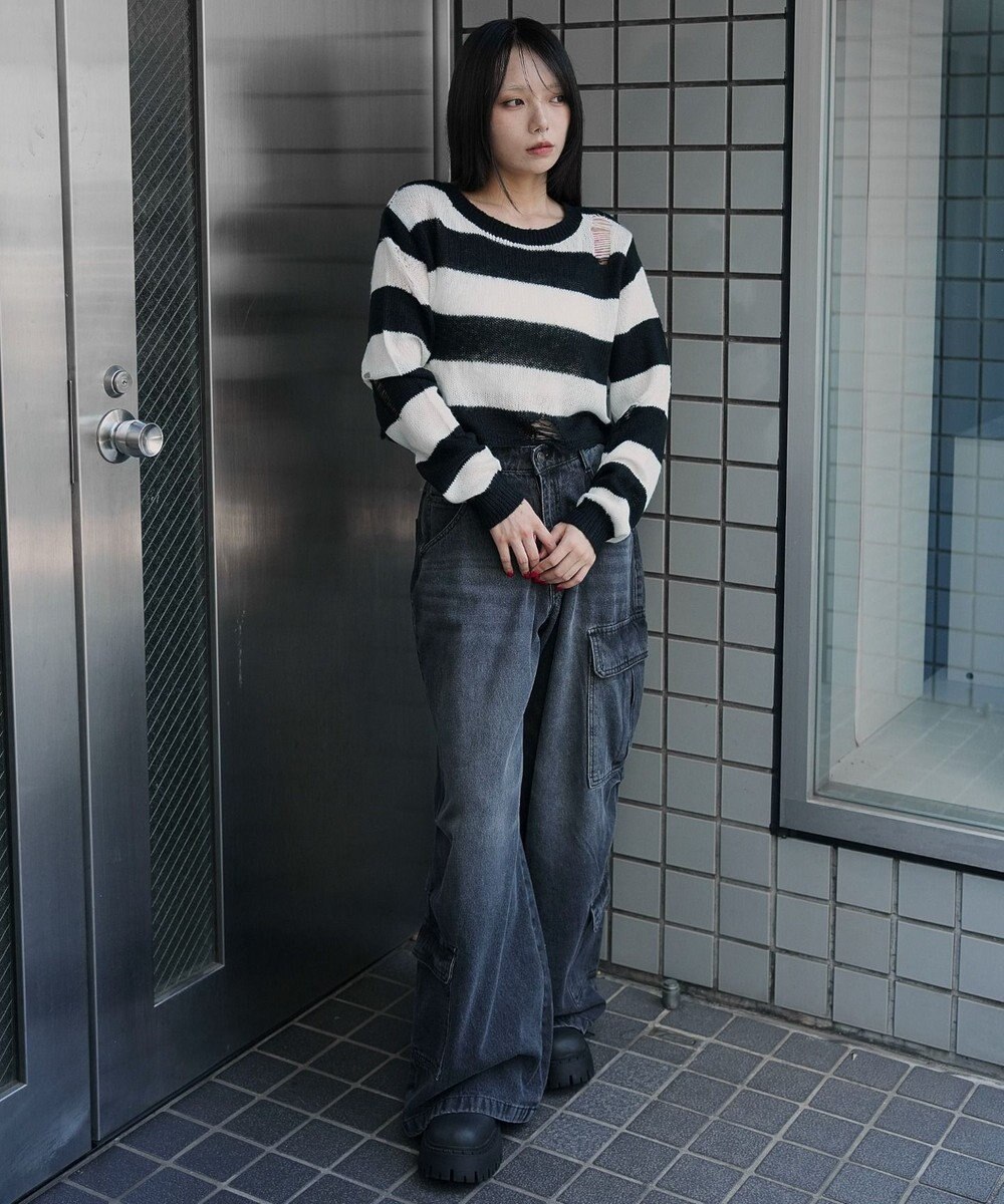 WEGO モヘアタッチダメージショートニット 