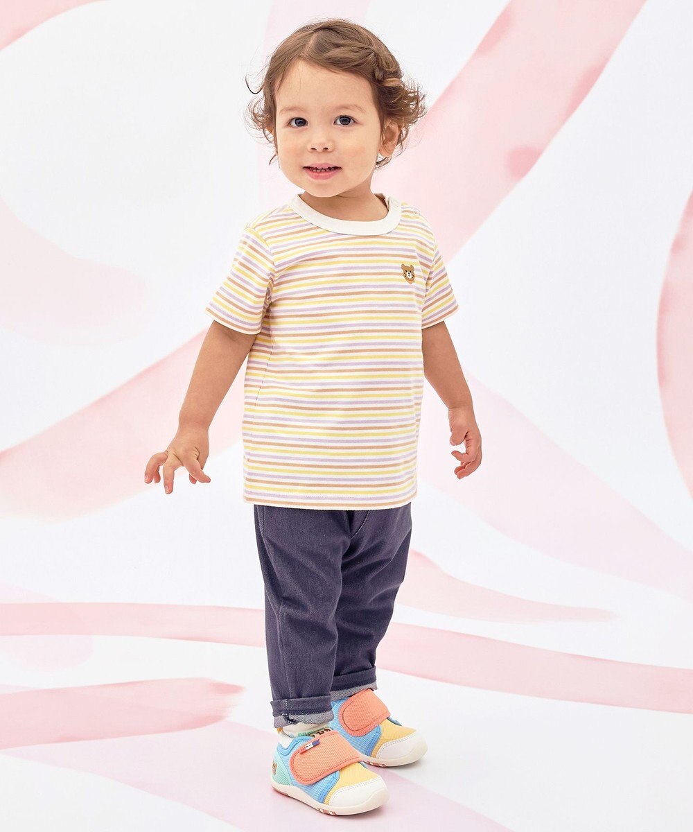 MIKI HOUSE HOT BISCUITS 【70-120cm】 みじんボーダー ワンポイント刺繍 半袖Tシャツ 