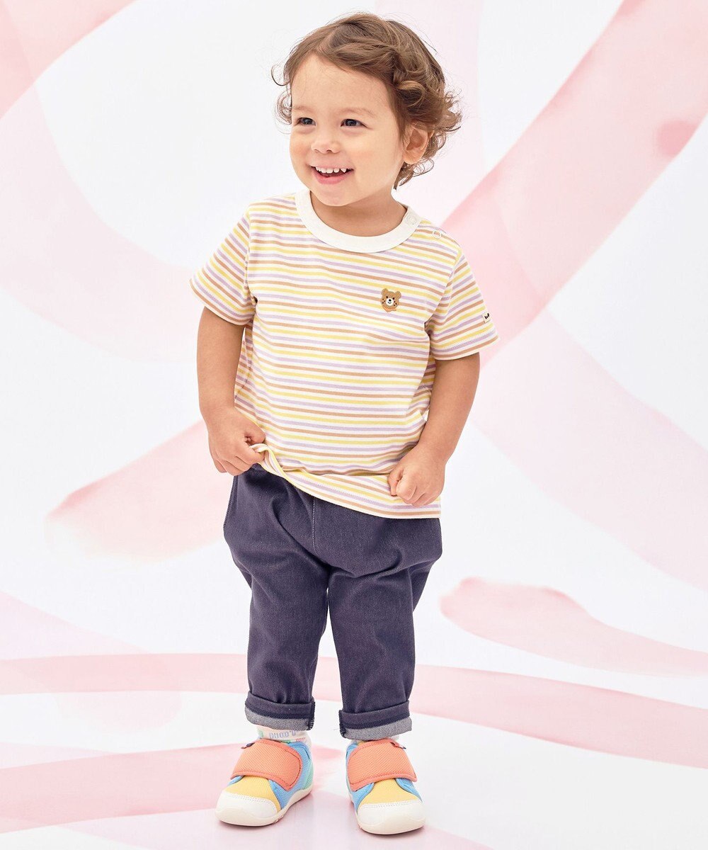 MIKI HOUSE HOT BISCUITS 【70-120cm】 みじんボーダー ワンポイント刺繍 半袖Tシャツ 