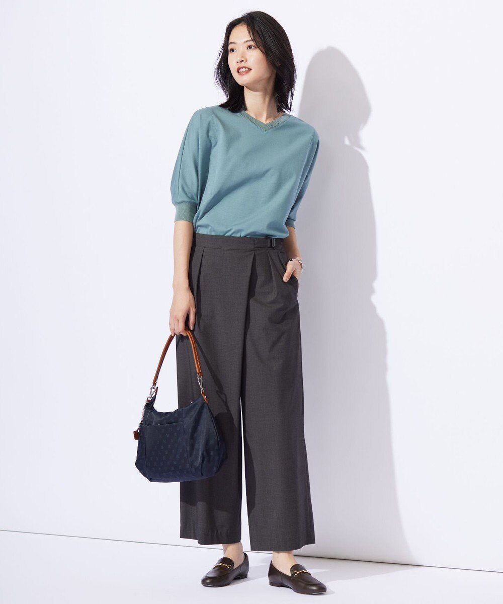J.PRESS LADIES 【洗える】ストレッチタイプライター ラップディテール ワイド パンツ 