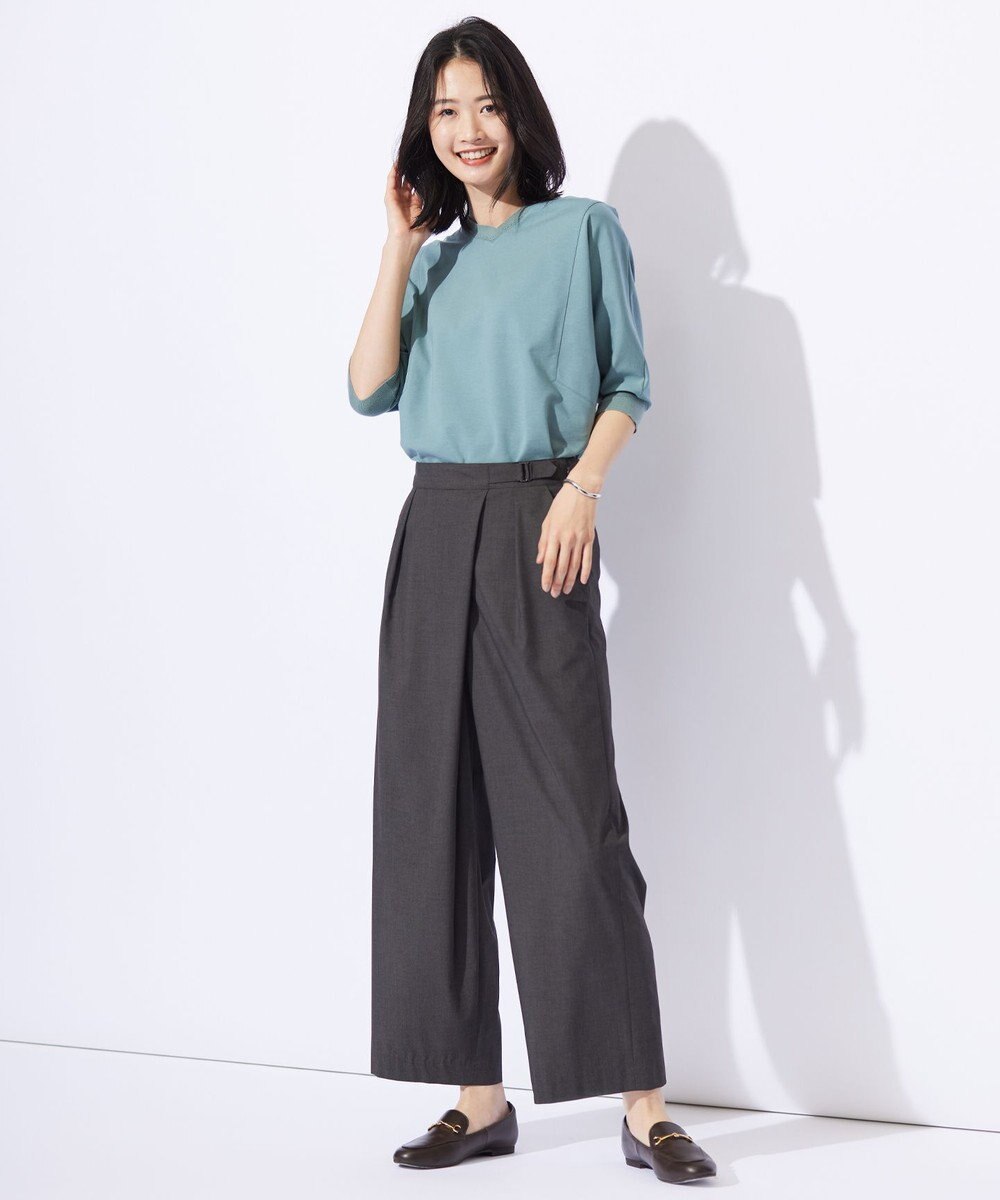 J.PRESS LADIES 【洗える】ストレッチタイプライター ラップディテール ワイド パンツ 
