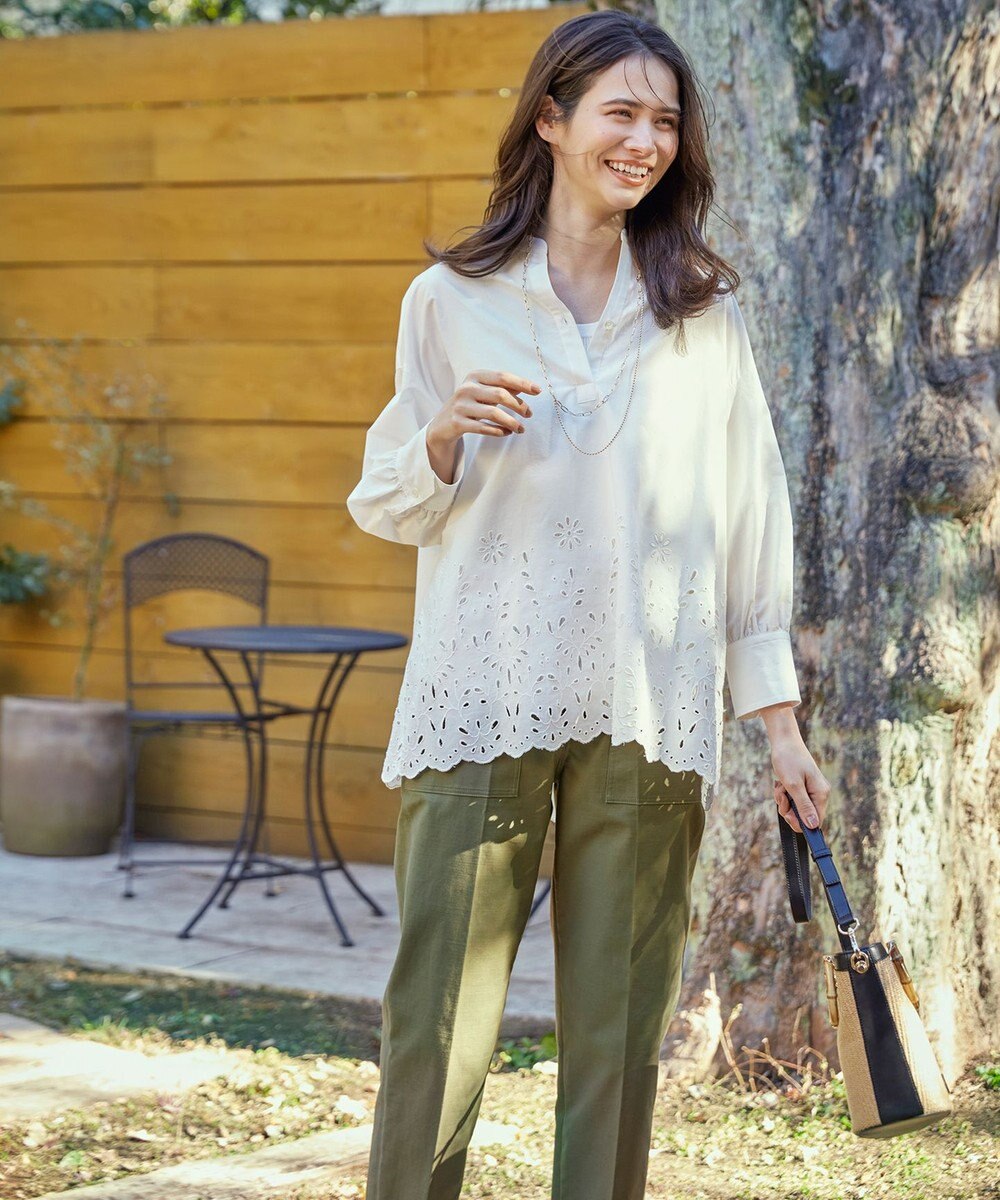 23区 【SLOW/洗える】バックサテンストレッチ ベイカーパンツ 