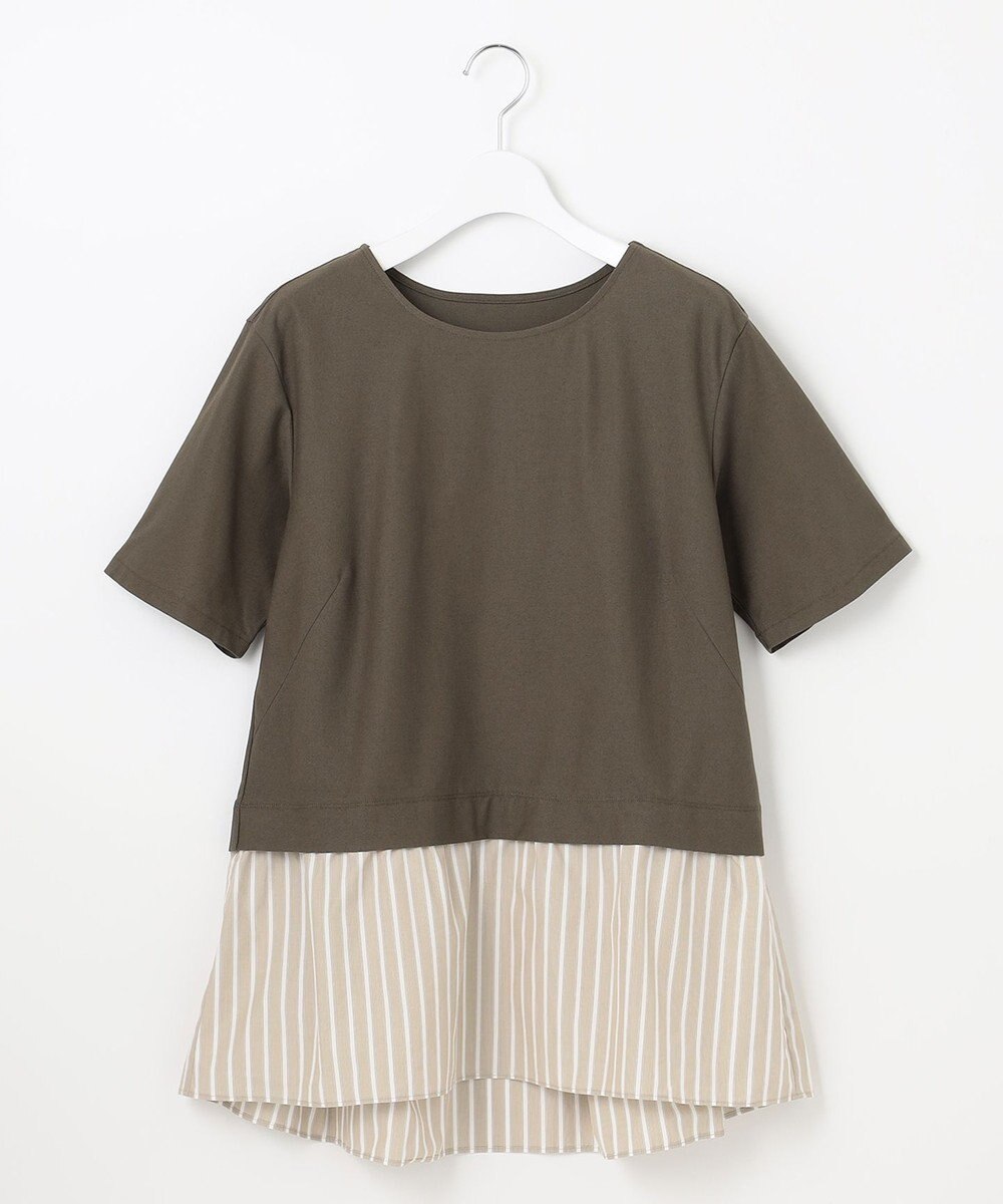 自由区 【洗える】コンビネーションシャーティング ペプラムデザイン カットソー 