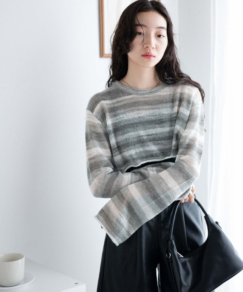 WEGO 段染めボーダーショートニット 