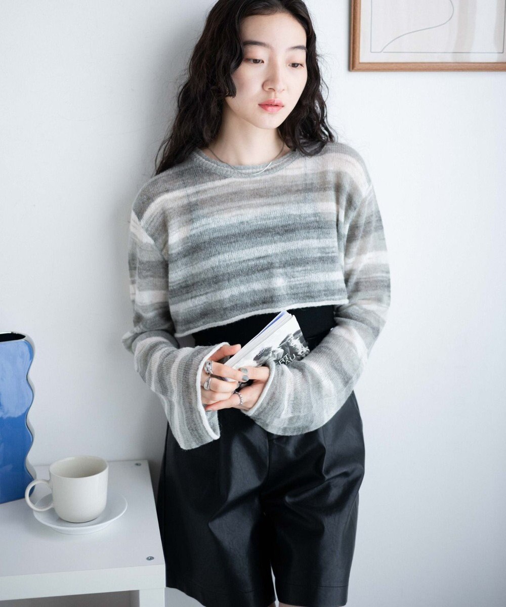 WEGO 段染めボーダーショートニット 