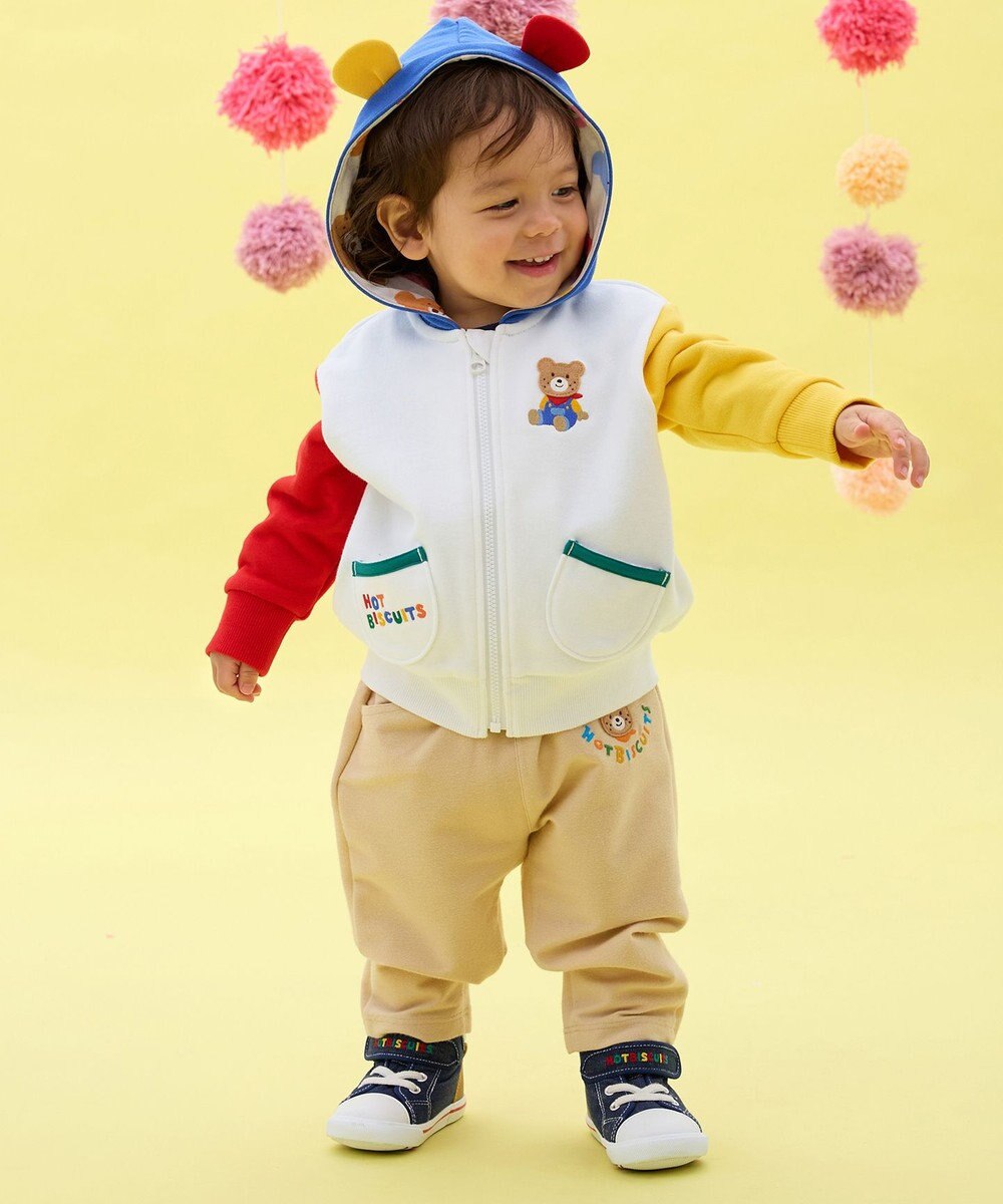 MIKI HOUSE HOT BISCUITS 【80-120cm】マルチカラー 裏毛パイル くまみみパーカー 