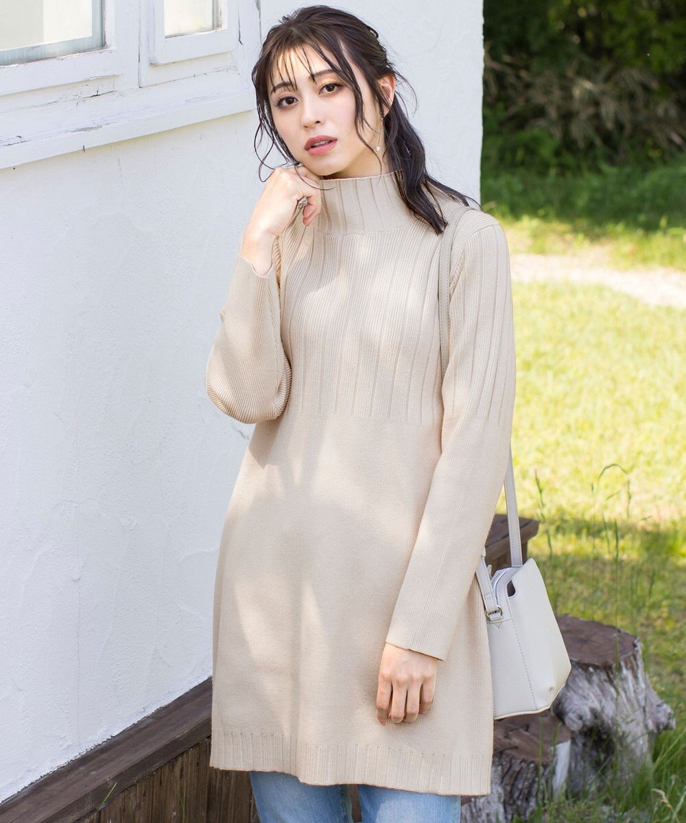 Tiaclasse L 【洗える】もっちり柔らかいハーフリブニットチュニック 