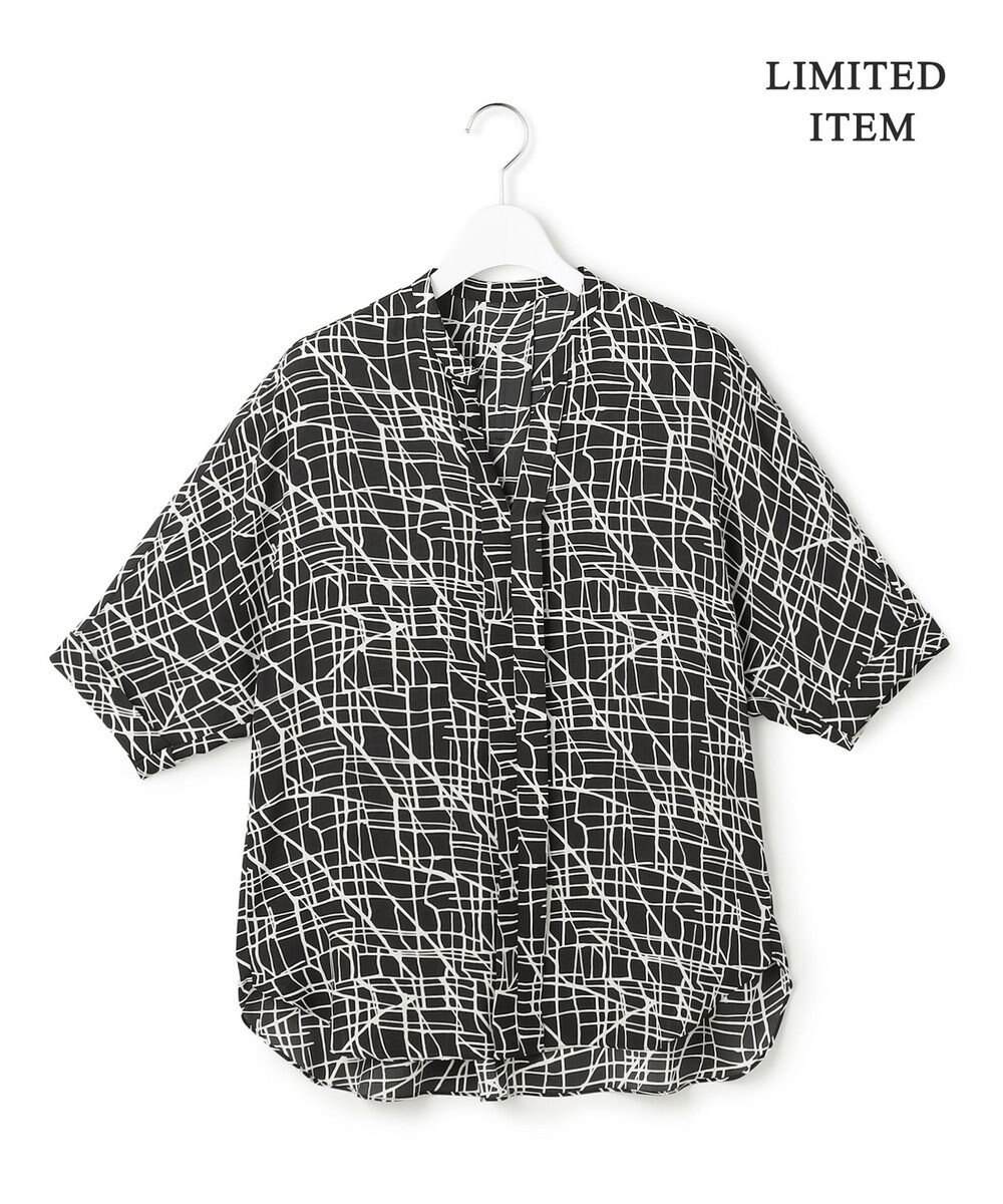 ICB L 【新色追加・WEB限定】BackSatinAmunzen 5分袖キーネックブラウス 