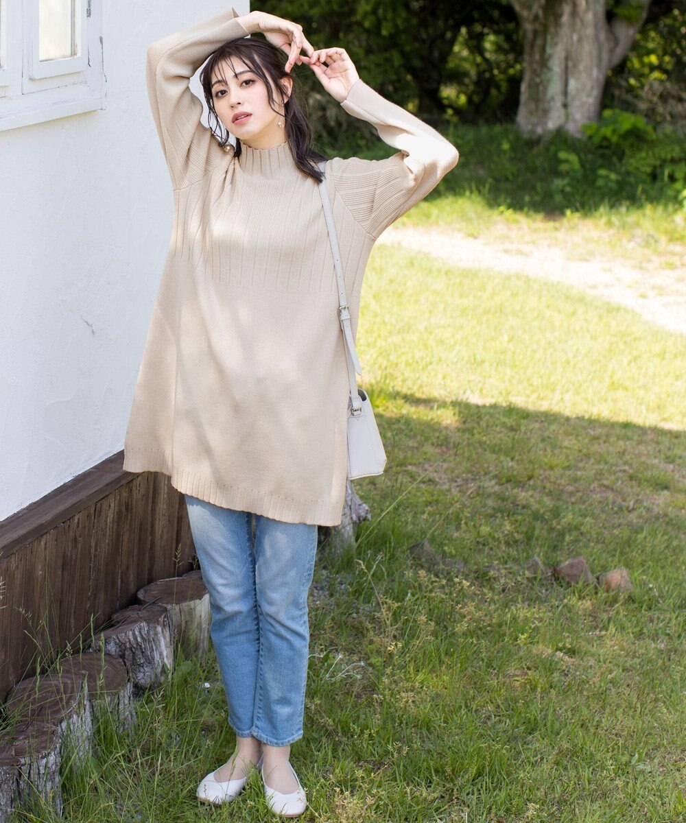 Tiaclasse L 【洗える】もっちり柔らかいハーフリブニットチュニック 