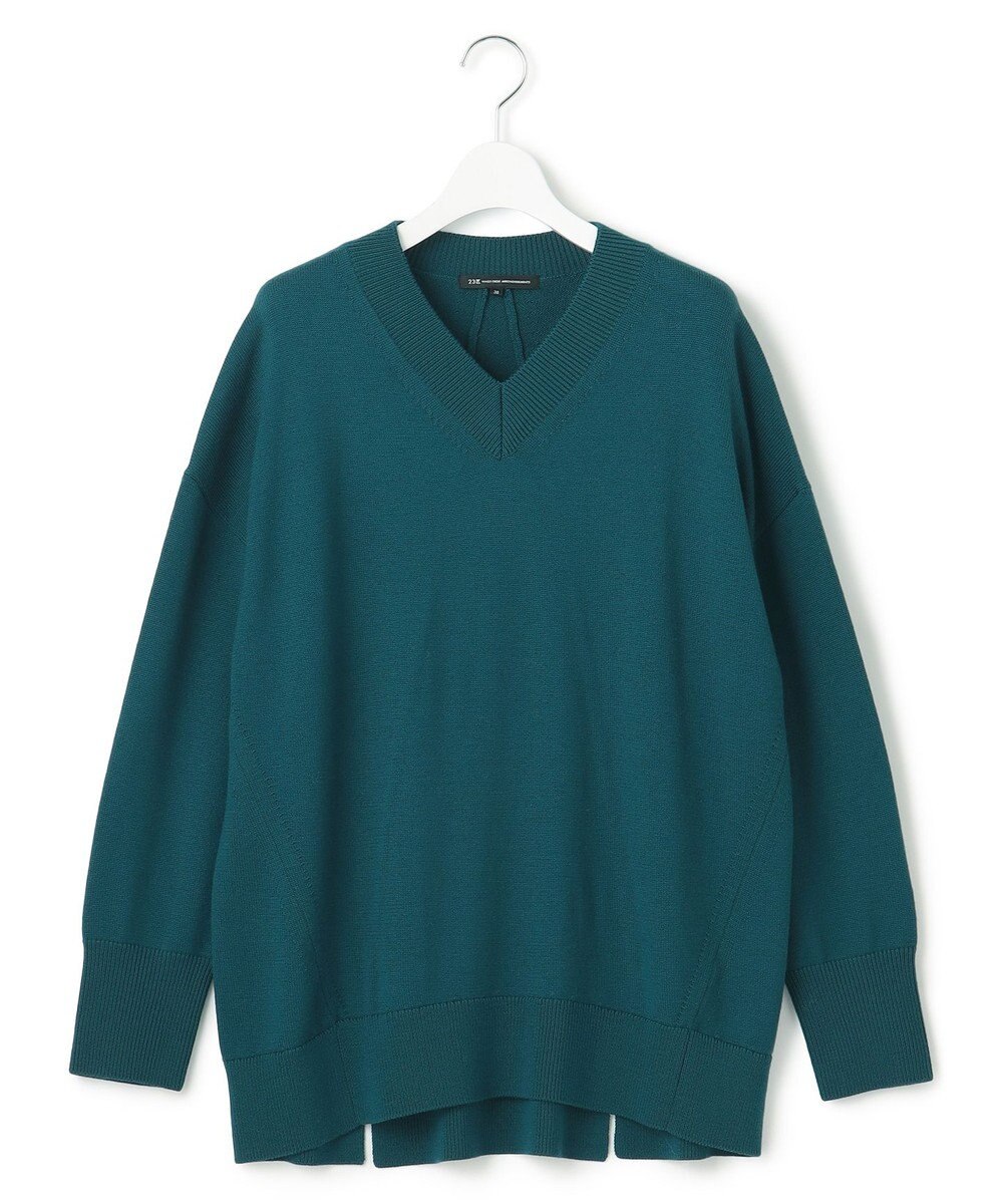 23区 【洗える】ウールミドルゲージ Vネック チュニック ニット 