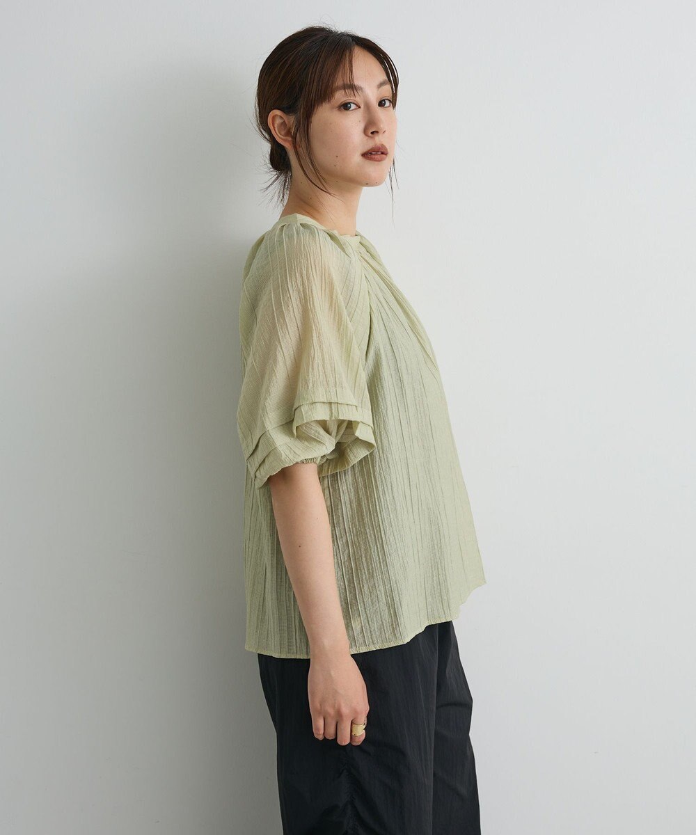 CRAFT STANDARD BOUTIQUE ストライプジャカードパフスリーブブラウス 