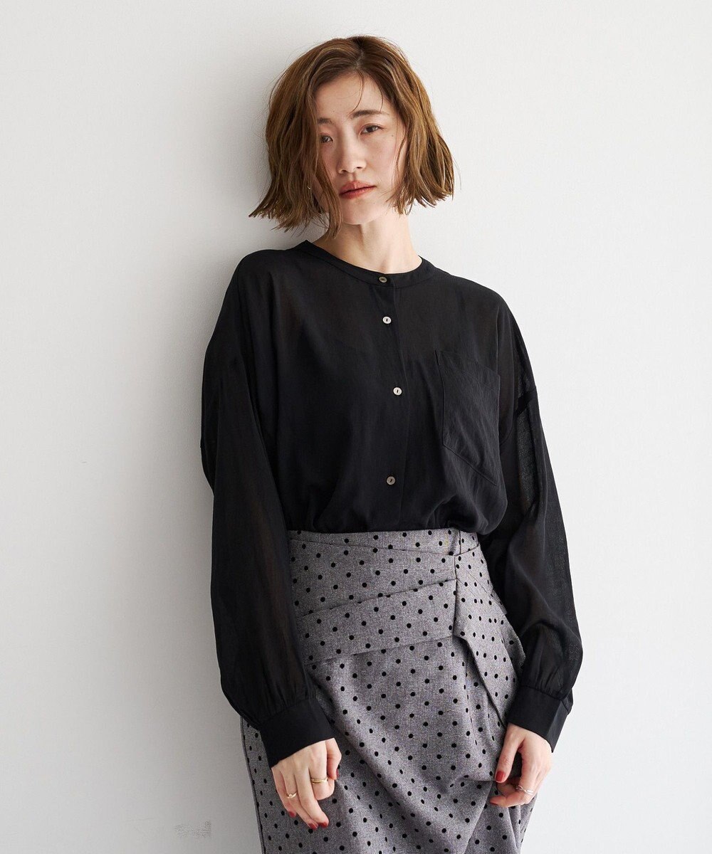 YECCA VECCA ドライタッチシアーバンドカラーシャツ 