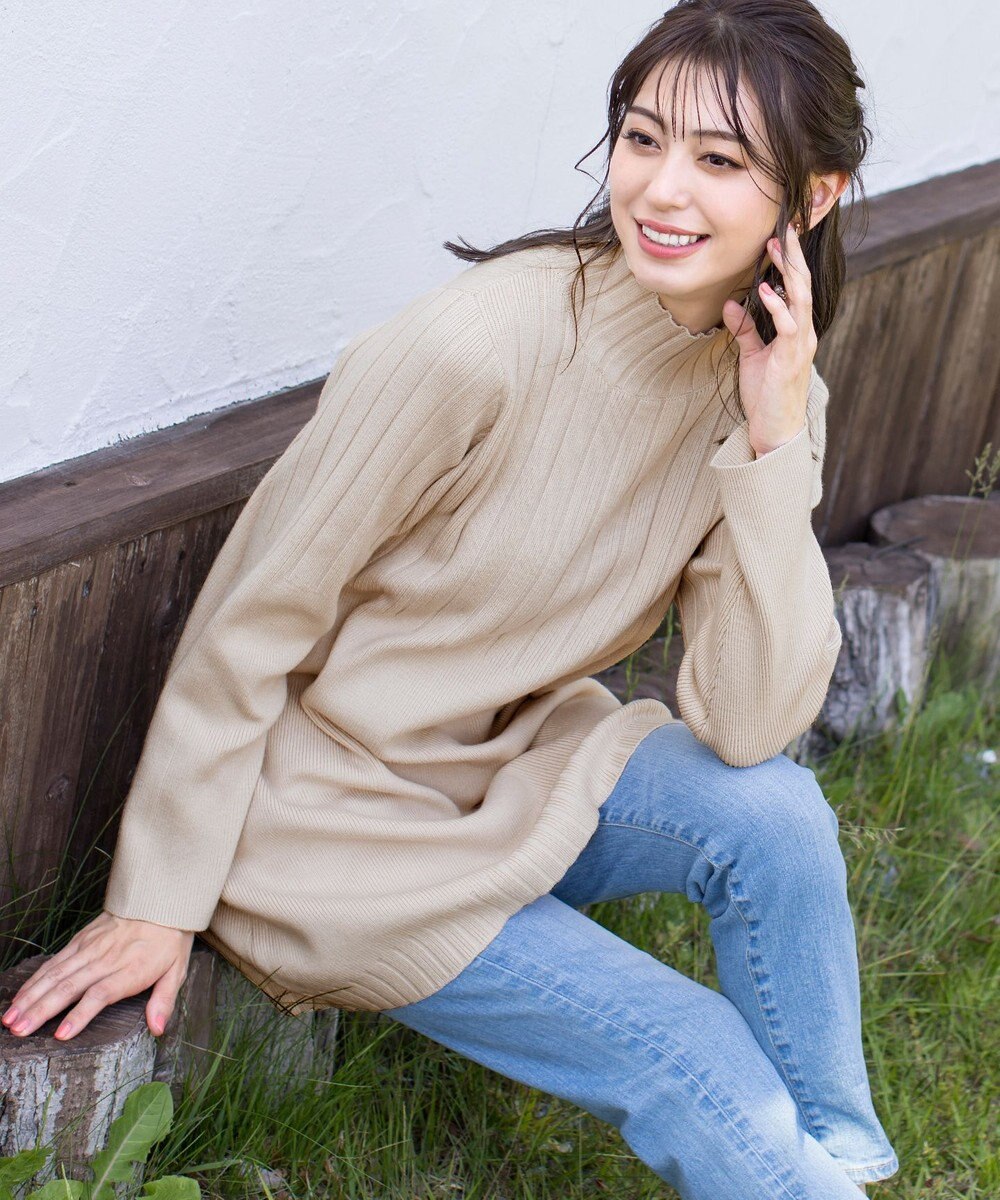 Tiaclasse L 【洗える】もっちり柔らかいハーフリブニットチュニック 