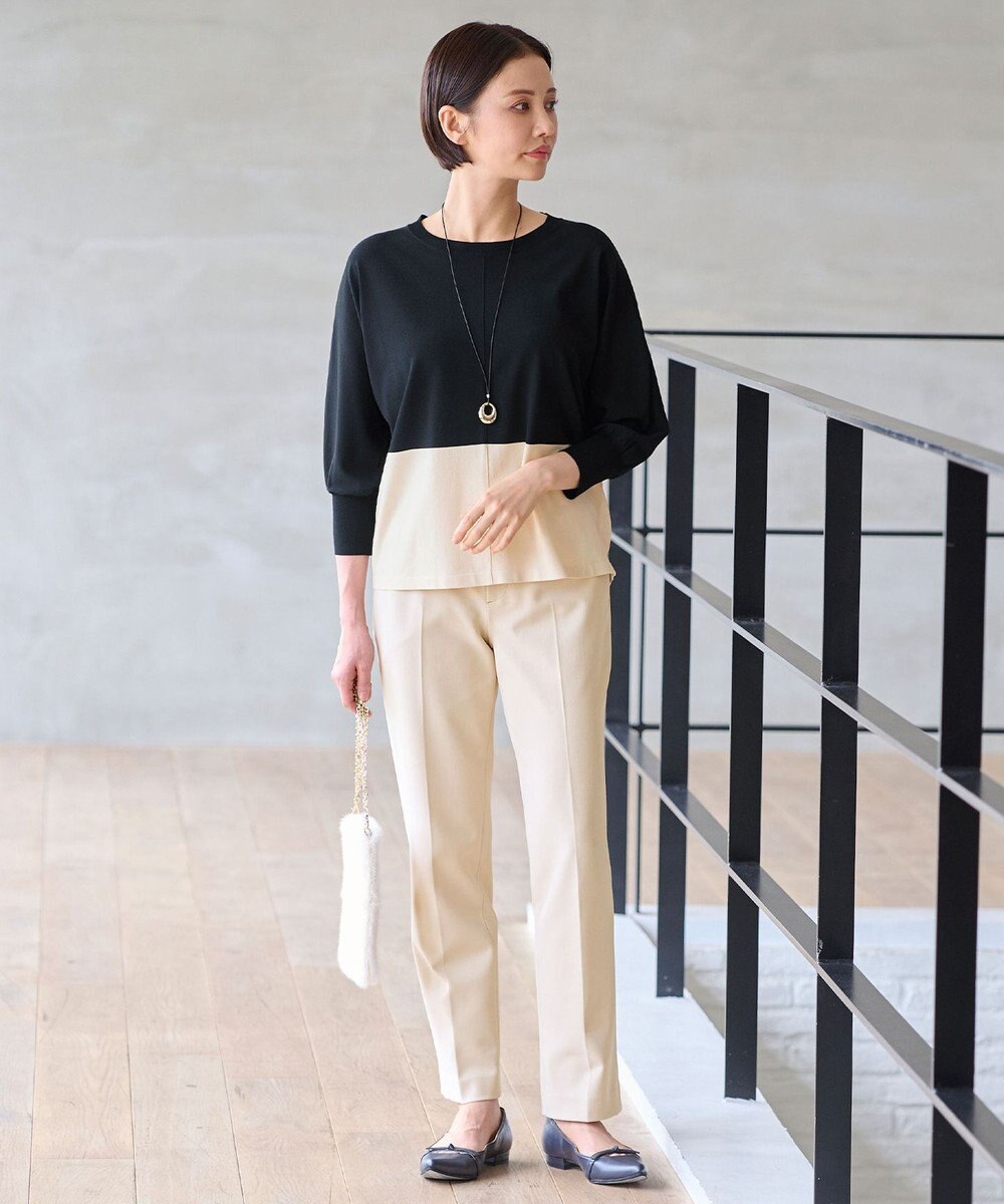 自由区 【洗える】クレープストレッチドルマンスリーブ7分袖 ニット 