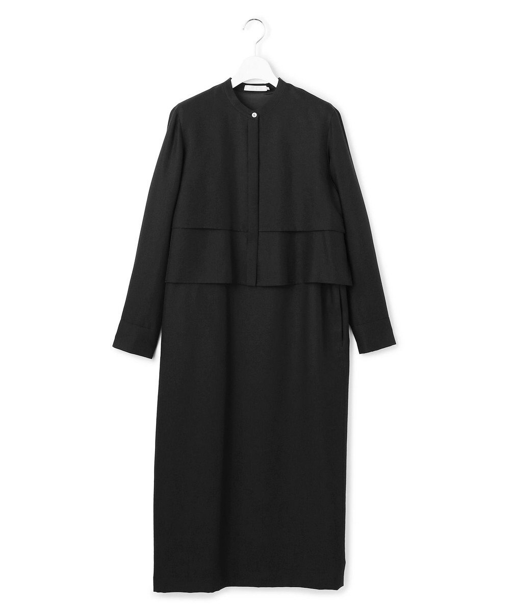 ICB L 【洗える】ウールワッシャーツイル シャツドッキング ワンピース 