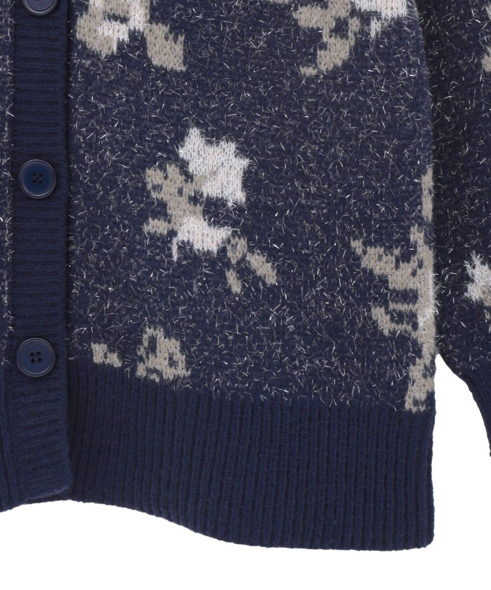 earth music&ecology フラワージャガードラメシャギーカーディガン 