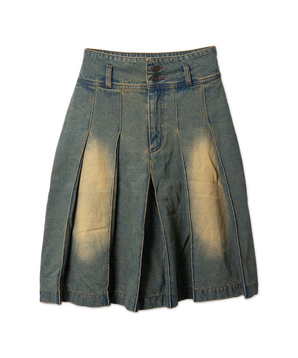 WEGO ヴィンテージウォッシュデニムプリーツミドルスカート 