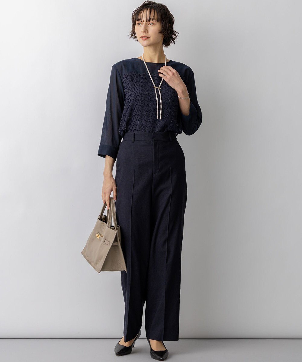 23区 カットジャカードコンビ シアー ブラウス 