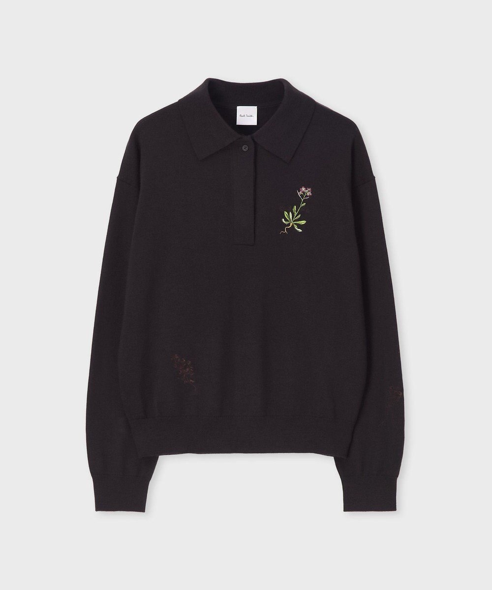 Paul Smith フラワーエンブロイダリー 長袖ニットポロシャツ 