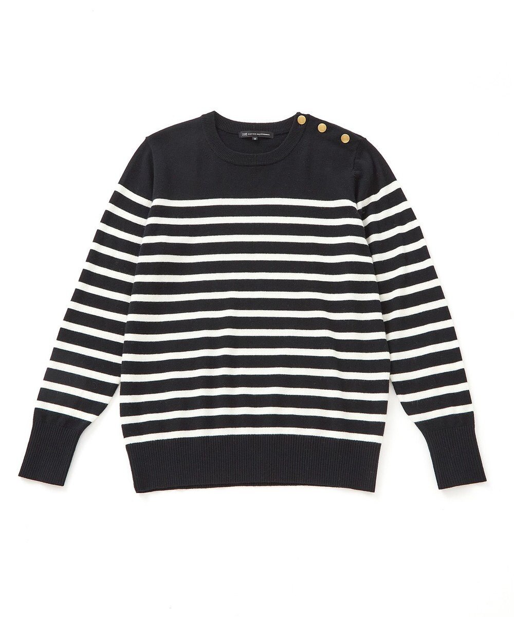 23区 L 【CLASSY.12月号掲載】セミウーステッドウール 肩ボタン ボーダー ニット 