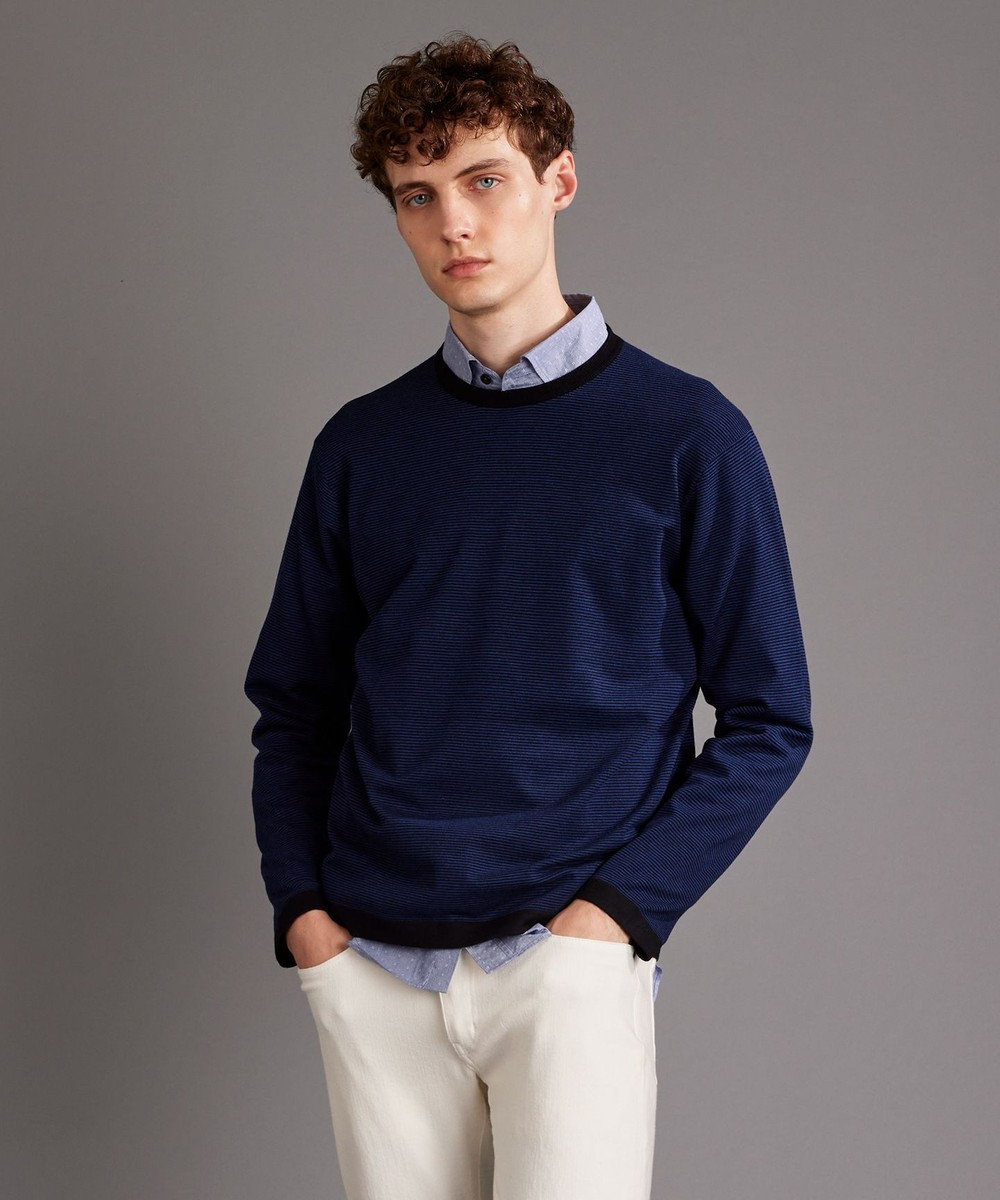 JOSEPH ABBOUD MOUNTAIN 【WEB限定・SPACE/チクチクしない/イージーケア/3シーズン対応】 SNOWYボーダーニットＴシャツ 