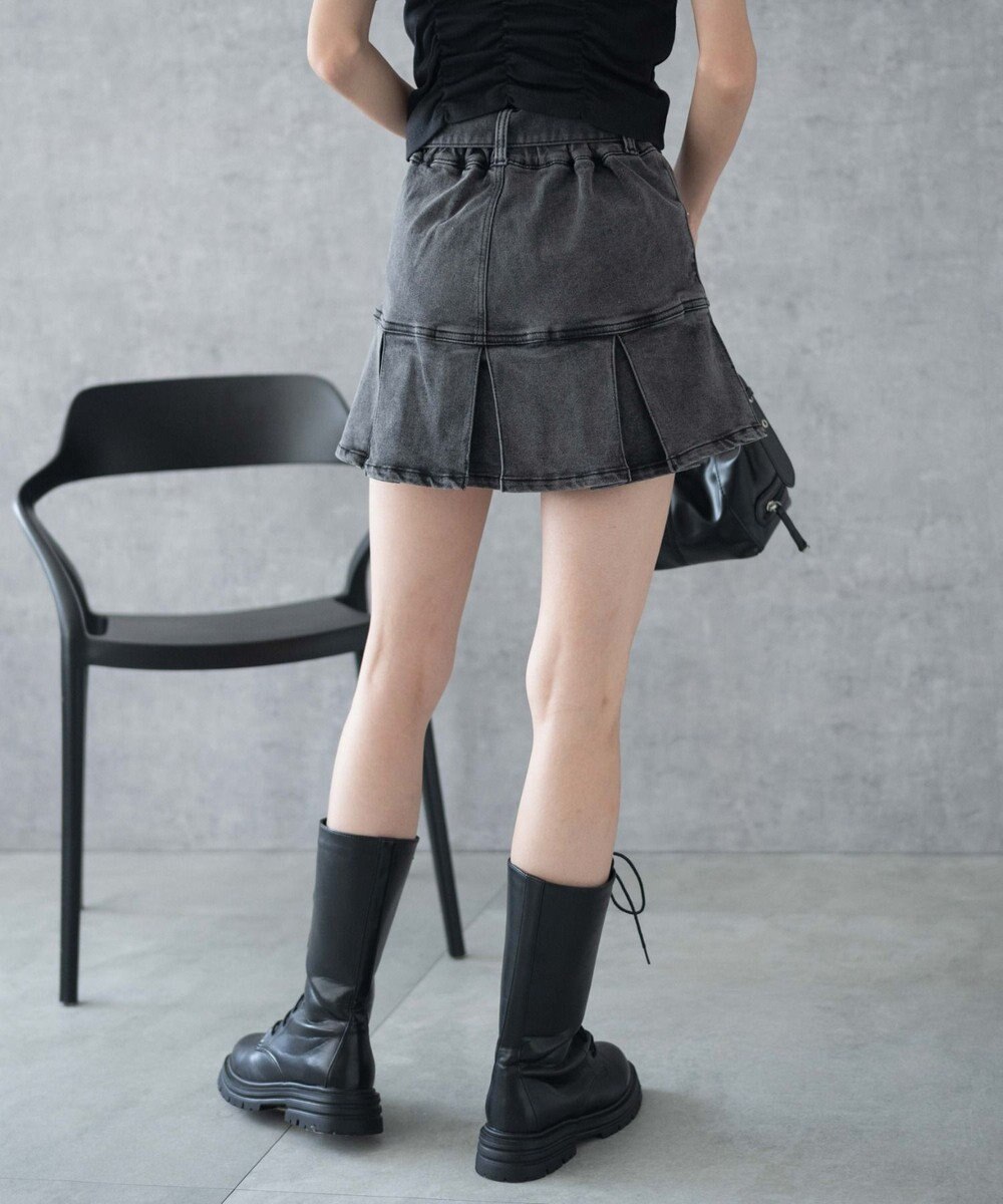 WEGO ベルト付デニムプリーツスカパン 