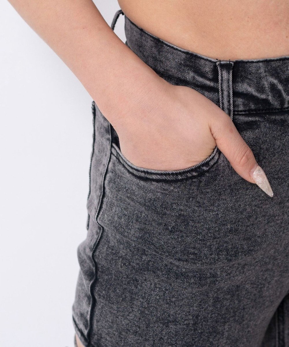 WEGO 【SMサイズ展開/伸びる】カットアウトリボンストレッチフレアデニムパンツ 