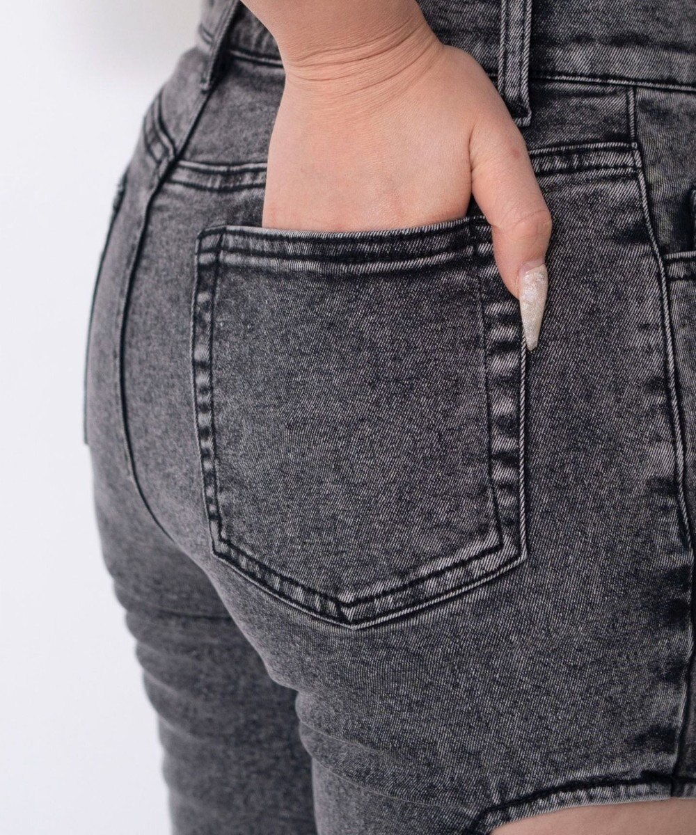 WEGO 【SMサイズ展開/伸びる】カットアウトリボンストレッチフレアデニムパンツ 