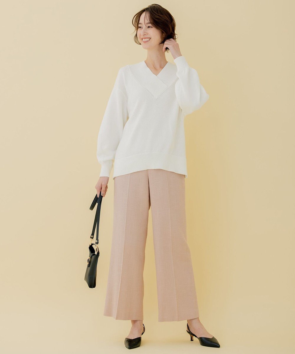 自由区 【XSサイズ～/洗える】コットンブレンドコード Vネックニット 