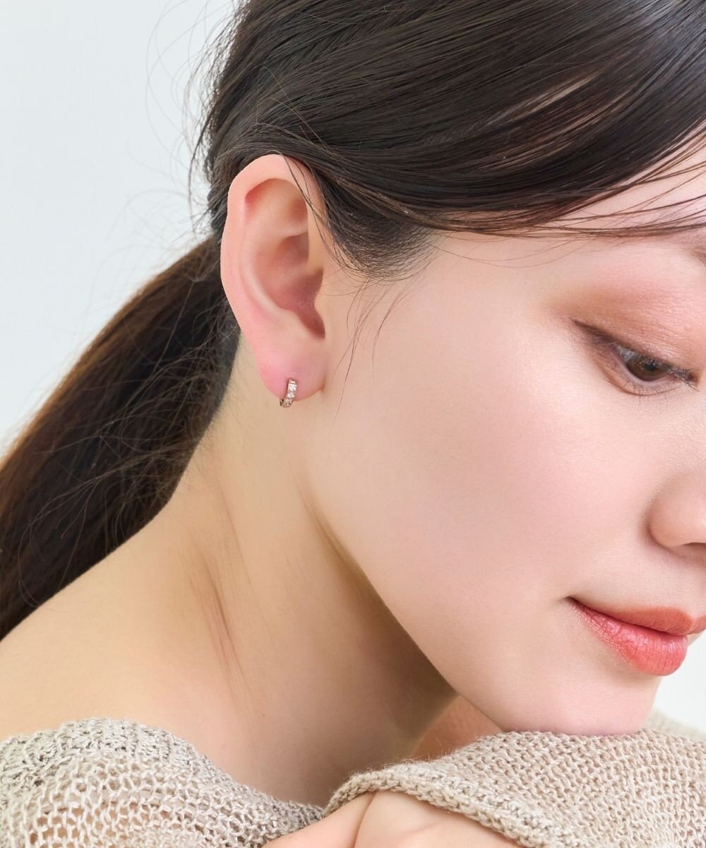 Phoebe 【金属アレルギー対応】ワンタッチビジューフープミニピアス　ローズゴールド/サージカルステンレス 