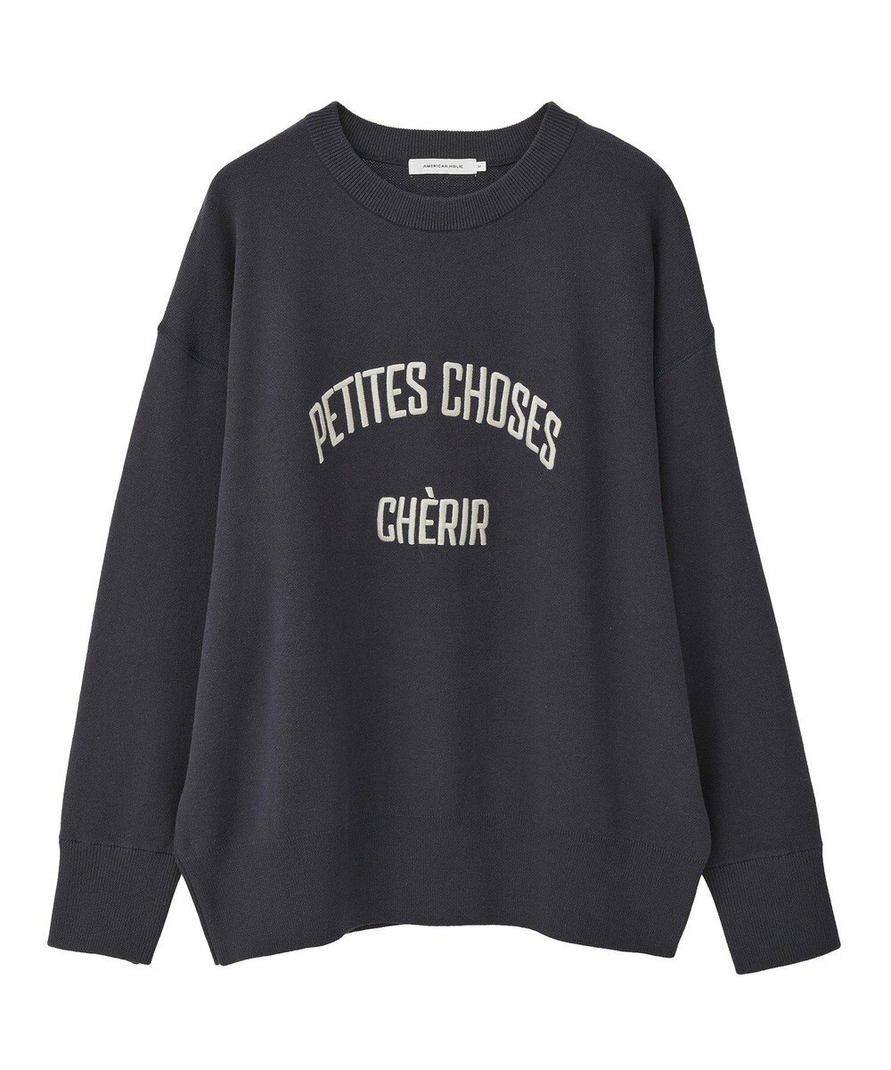 AMERICAN HOLIC コットンブレンドスウェットライクロゴニットトップス 