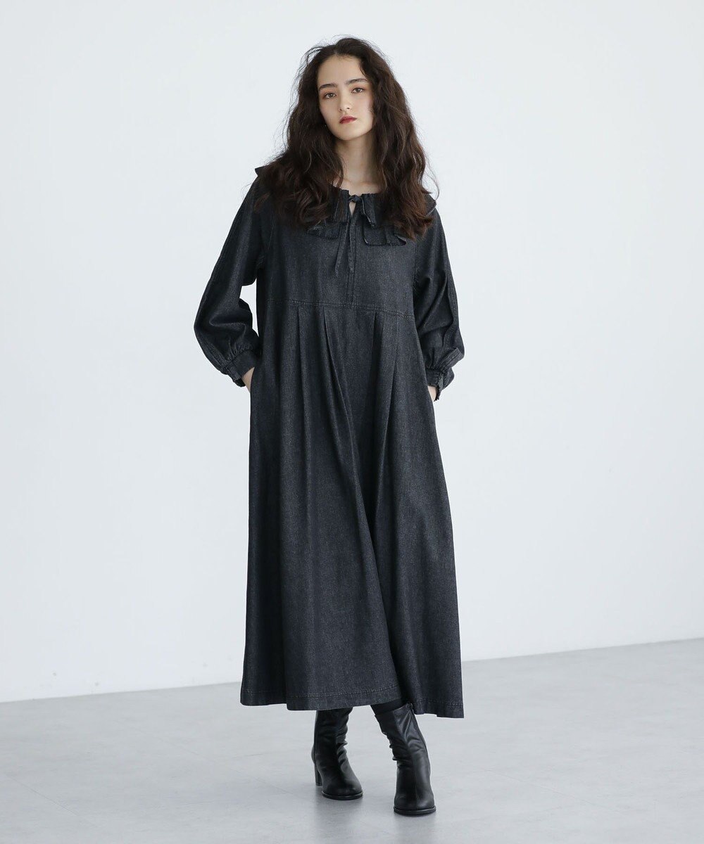 Green Parks ■ESCAR デニムラッフルカラーワンピース 