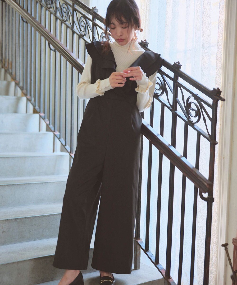 Feroux フリルデザイン サロペット パンツ 