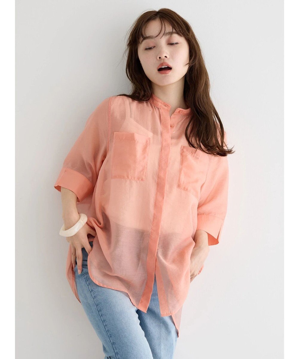 AMERICAN HOLIC シアーバックフレアＷポケットシャツチュニック 