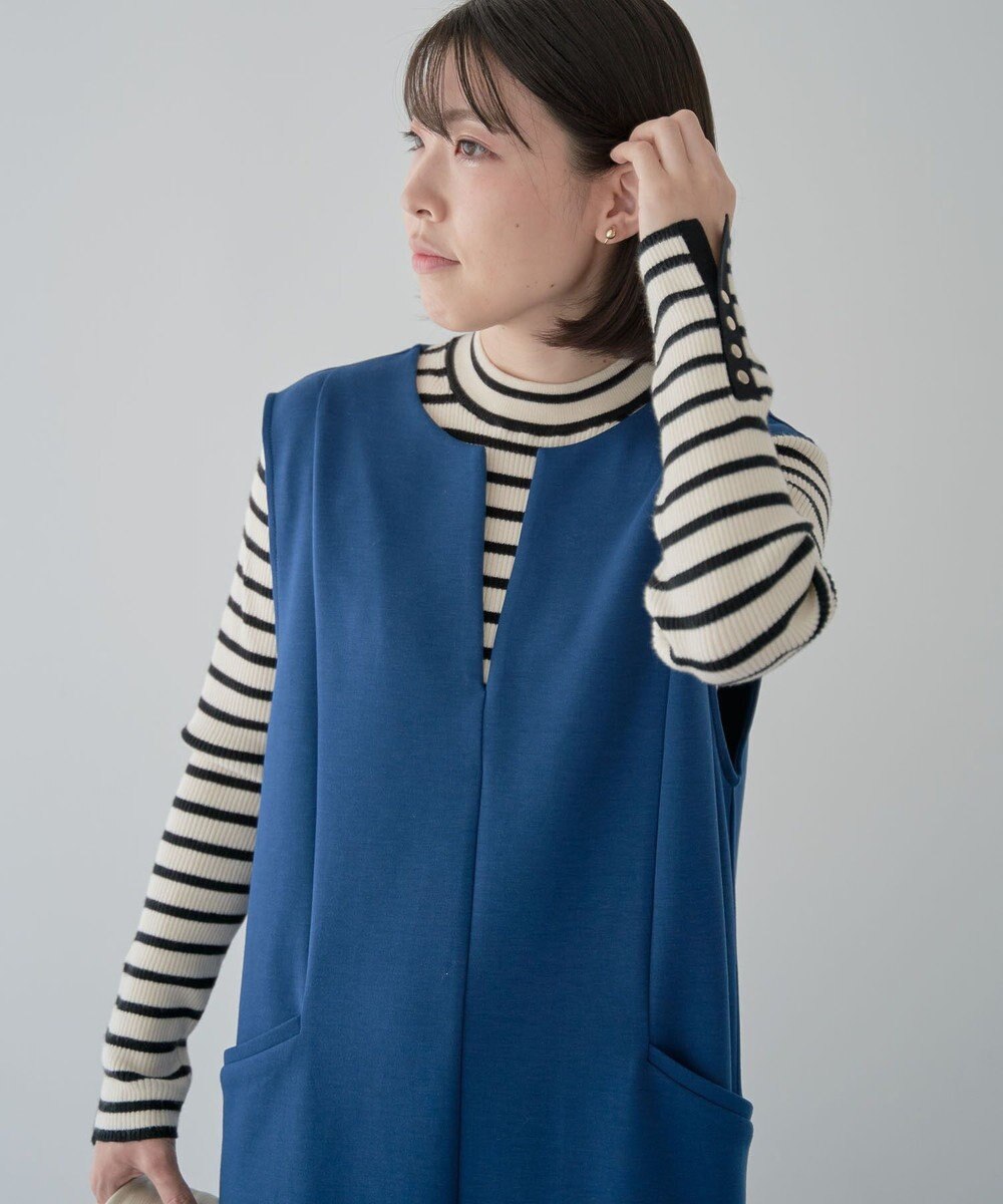 Green Parks もちやわ　袖口釦リブニットプルオーバー 