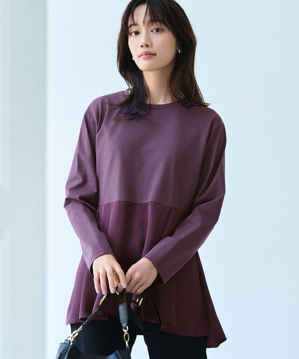 ANY L 【WEB限定】サテンコンビペプラムカットソー 