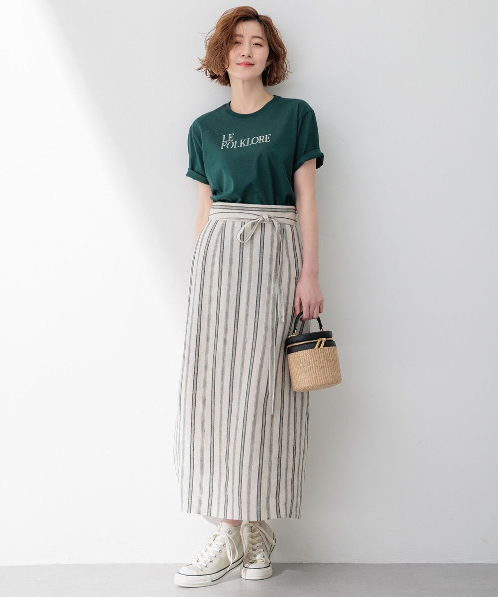 23区 【洗える】リネンストライプ Aライン スカート 
