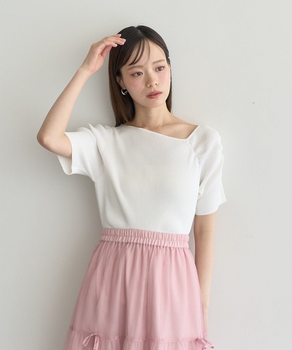 earth music&ecology アシメネックリブニットプルオーバー 