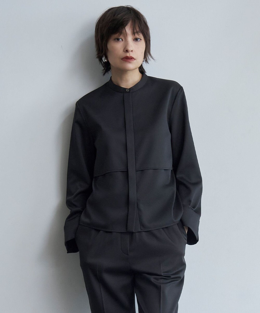 ICB L 【洗える】ウォームサテン クロップドシャツ 