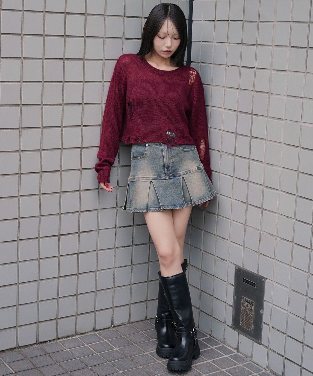 WEGO モヘアタッチダメージショートニット 