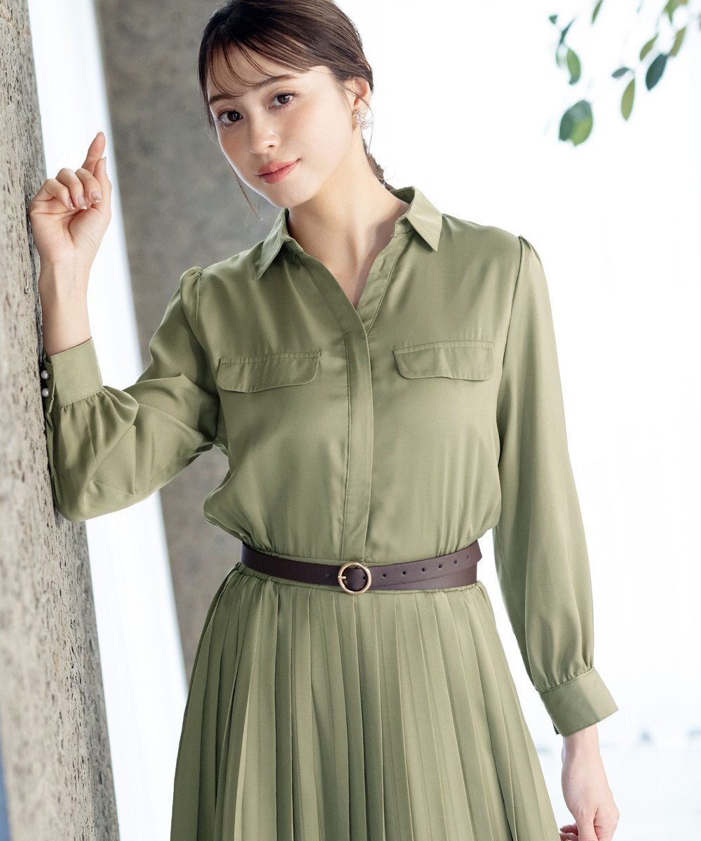 Tiaclasse 【洗える】ヴィンテージサテンシャツワンピース 