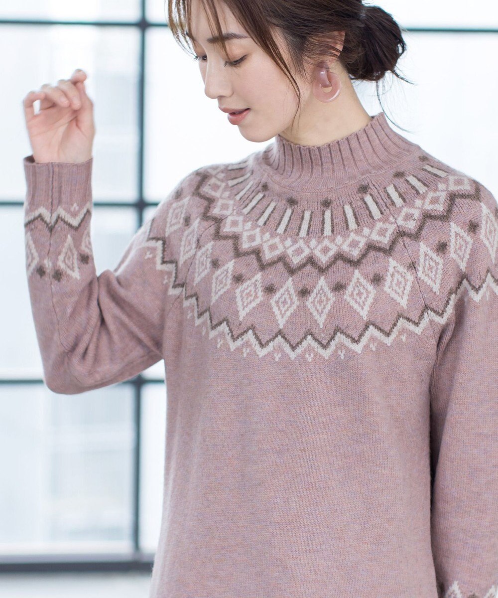 Tiaclasse L 【洗える】ノルディック柄ニットチュニック 