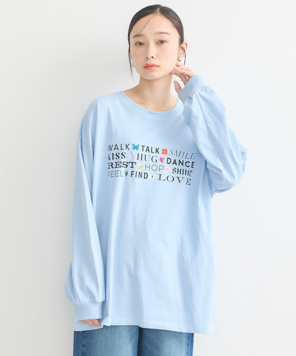 earth music&ecology いいことワードロゴＴシャツ Blue